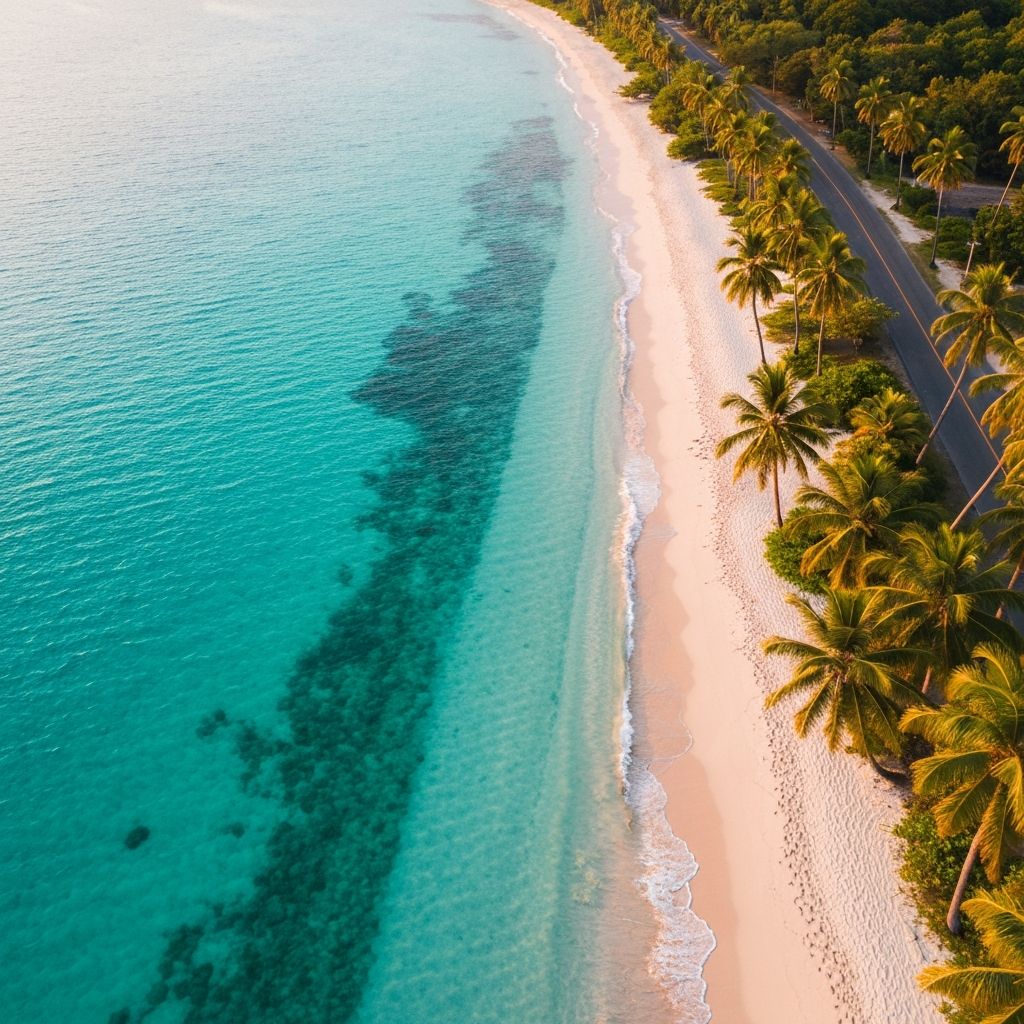 Aerial view of a tropical coastline
